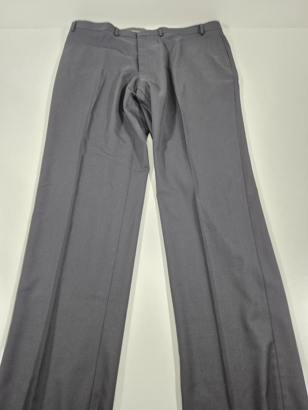 Joseph Abboud Pants Mens 44x36 Black 100% Wool Stripe Classic Dress Flat Front